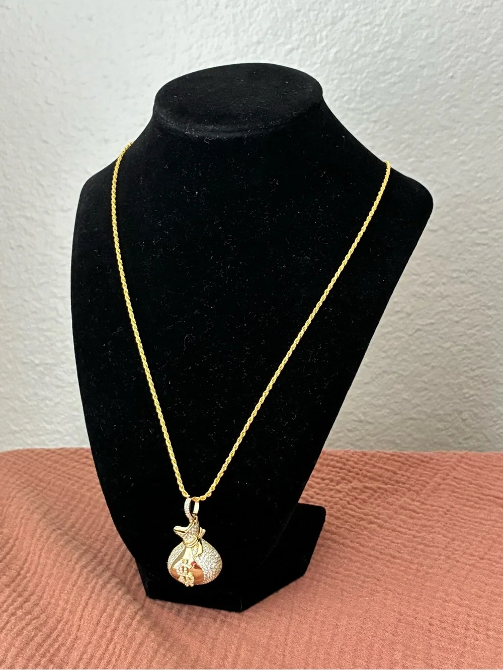 925 Sterling Silver money Pendant with Gold Tone Rope Chain
